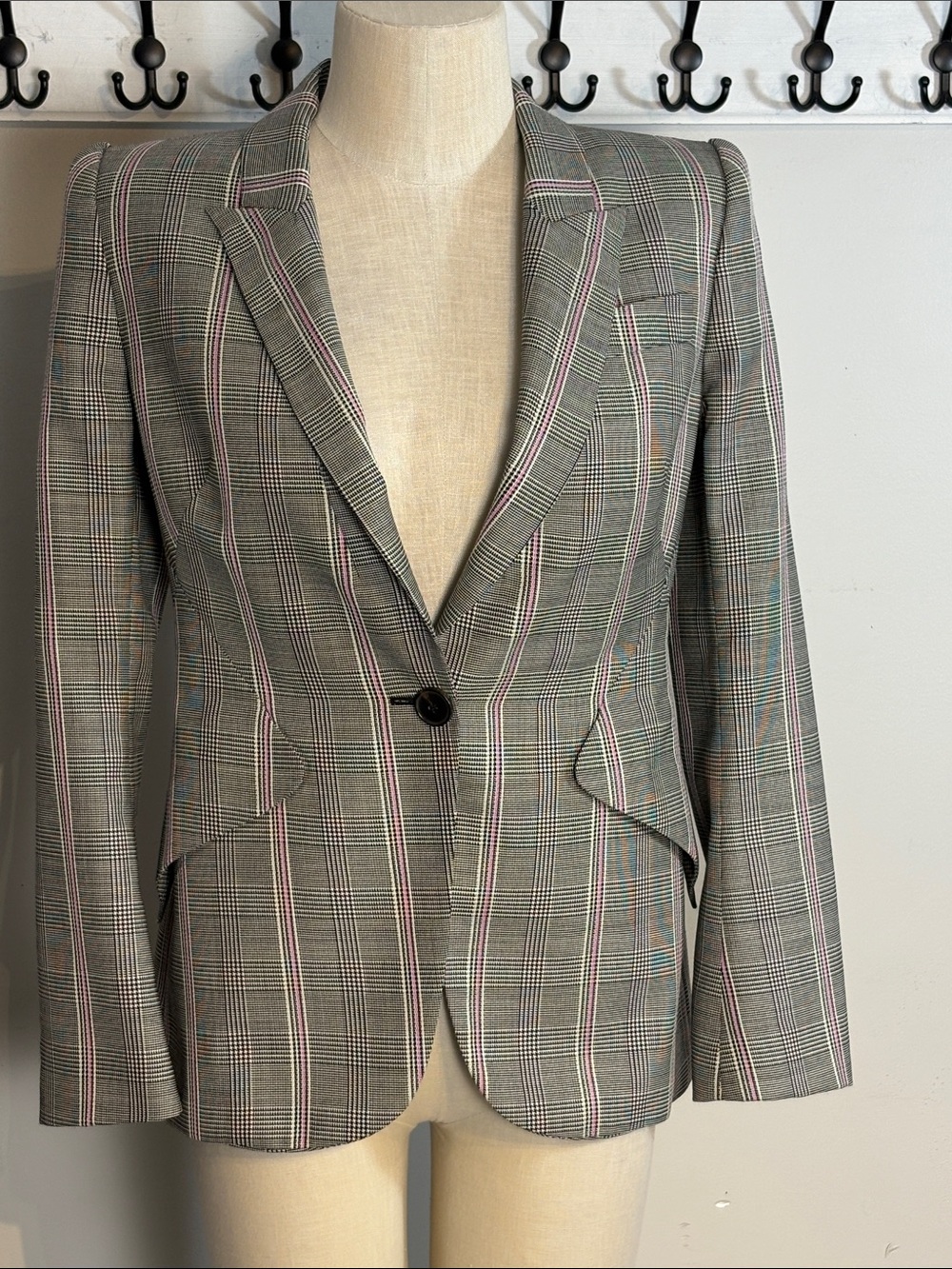 Alexander McQueen Hourglass  Plaid Blazer with Pink Windowpane Accents